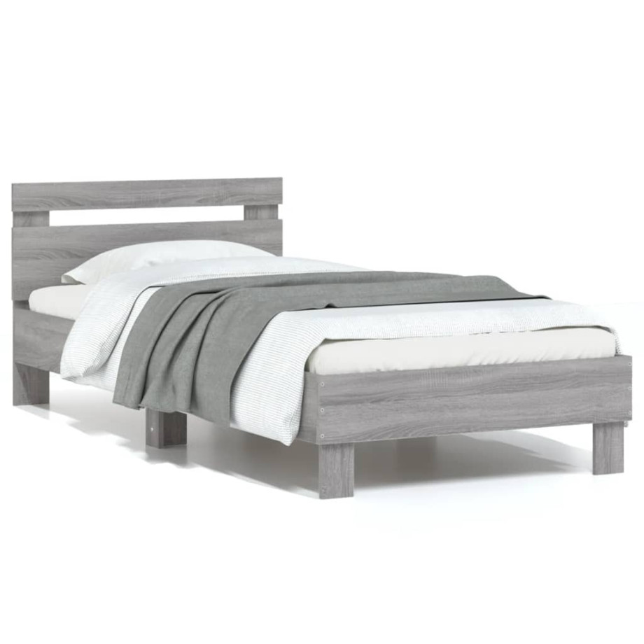 vidaXL Bedframe met hoofdbord bewerkt hout grijs sonoma 75x190 cm afbeelding 1