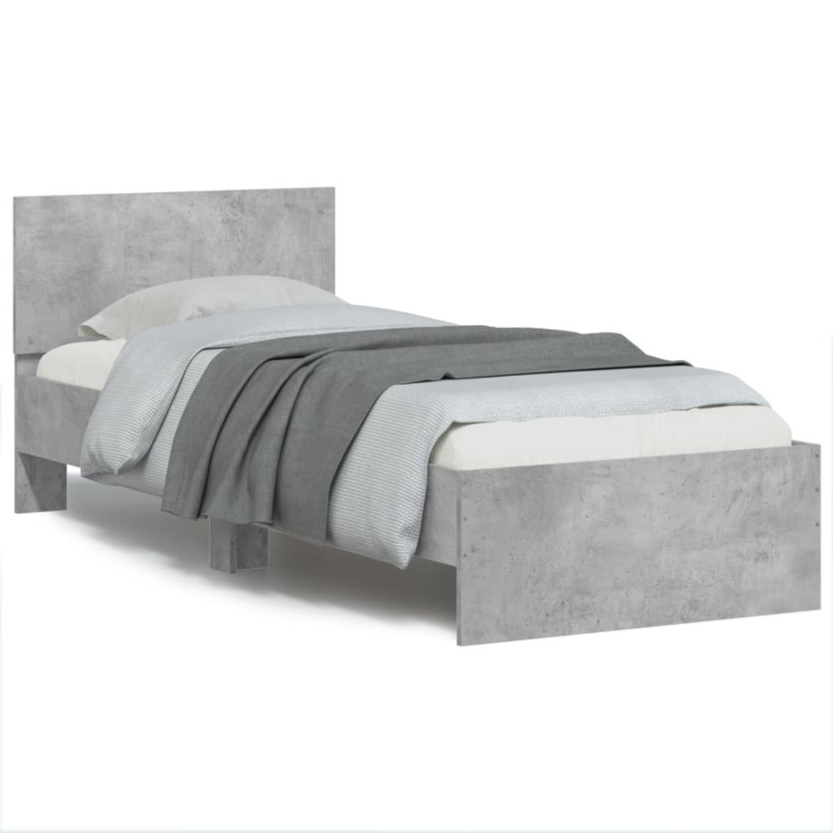 vidaXL Bedframe met hoofdeinde bewerkt hout betongrijs 90x200 cm afbeelding 1
