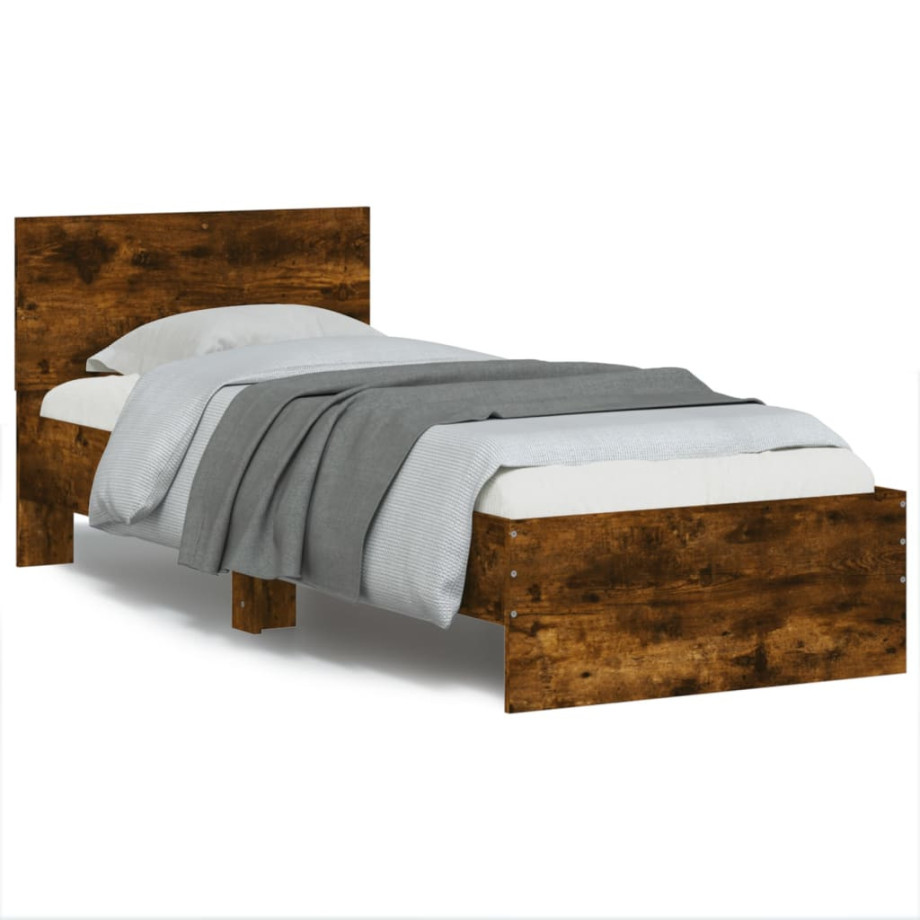 vidaXL Bedframe met hoofdeinde bewerkt hout gerookt eiken 90x200 cm afbeelding 1