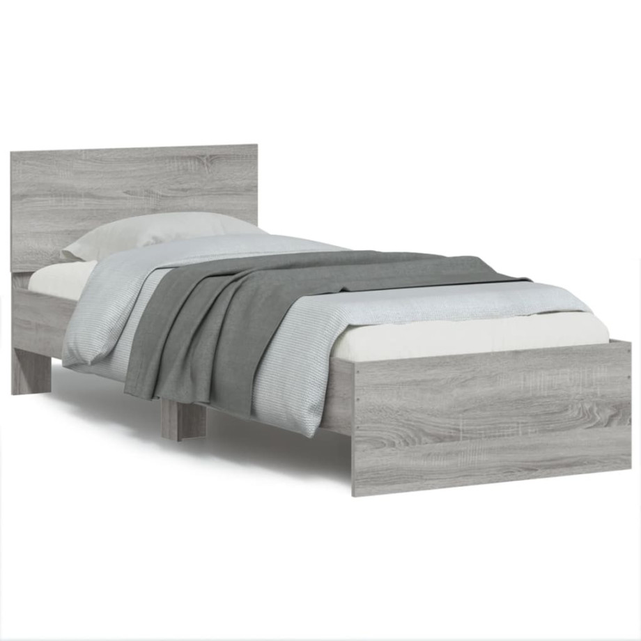 vidaXL Bedframe met hoofdbord bewerkt hout grijs sonoma 75x190 cm afbeelding 1