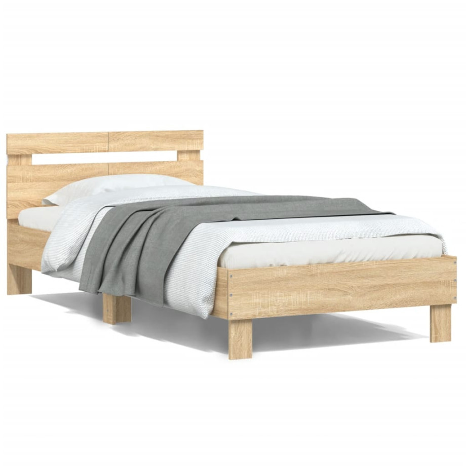 vidaXL Bedframe met hoofdbord en LED sonoma eikenkleurig 100x200 cm afbeelding 1