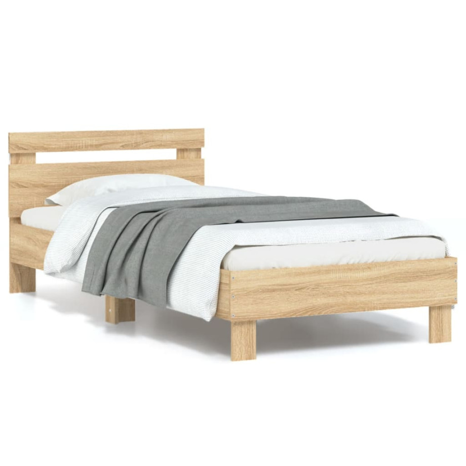 vidaXL Bedframe met hoofdbord en LED sonoma eikenkleurig 90x190 cm afbeelding 1