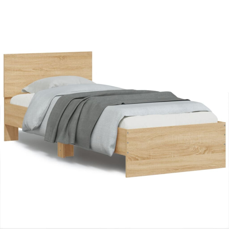 vidaXL Bedframe met hoofdbord en LED sonoma eikenkleurig 90x190 cm vidaXL Bedframe met hoofdbord en LED sonoma eikenkleurig 90x190 cm afbeelding 1
