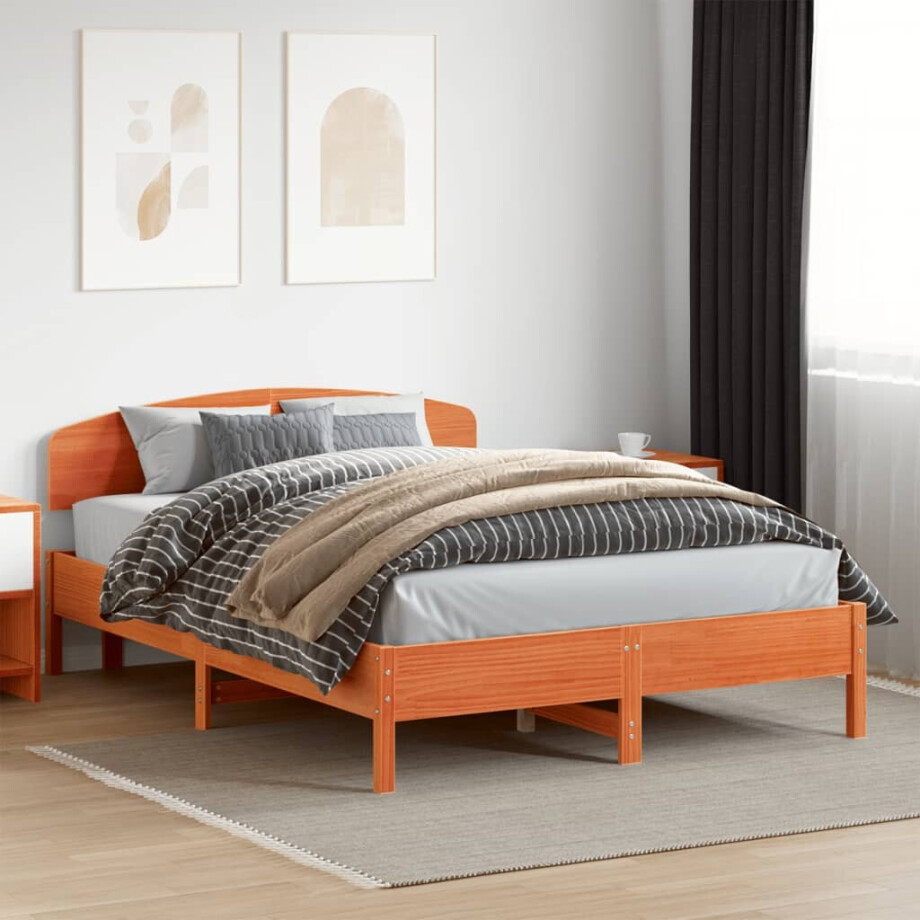 vidaXL Bedframe zonder matras massief grenenhout wasbruin 150x200 cm vidaXL Bedframe zonder matras massief grenenhout wasbruin 150x200 cm afbeelding 1