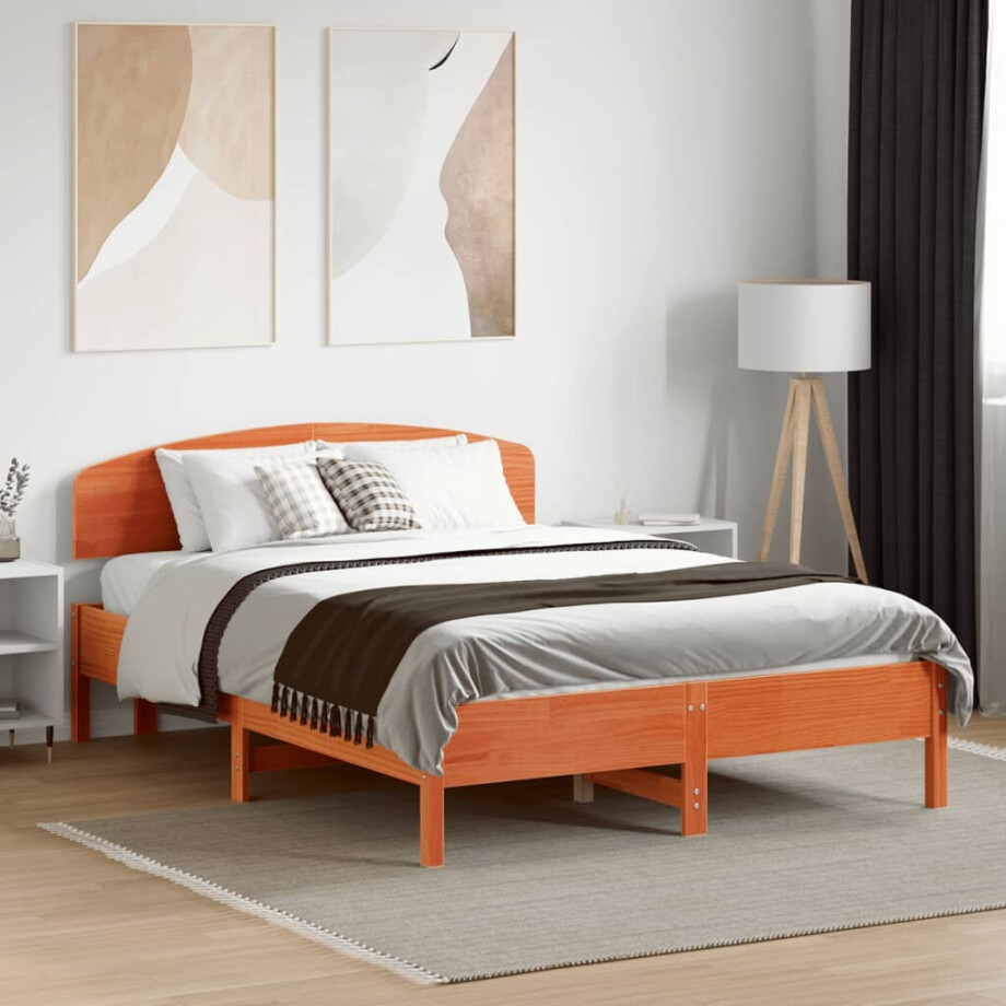 vidaXL Bed met matras massief grenenhout wasbruin 140x190 cm vidaXL Bed met matras massief grenenhout wasbruin 140x190 cm afbeelding 1
