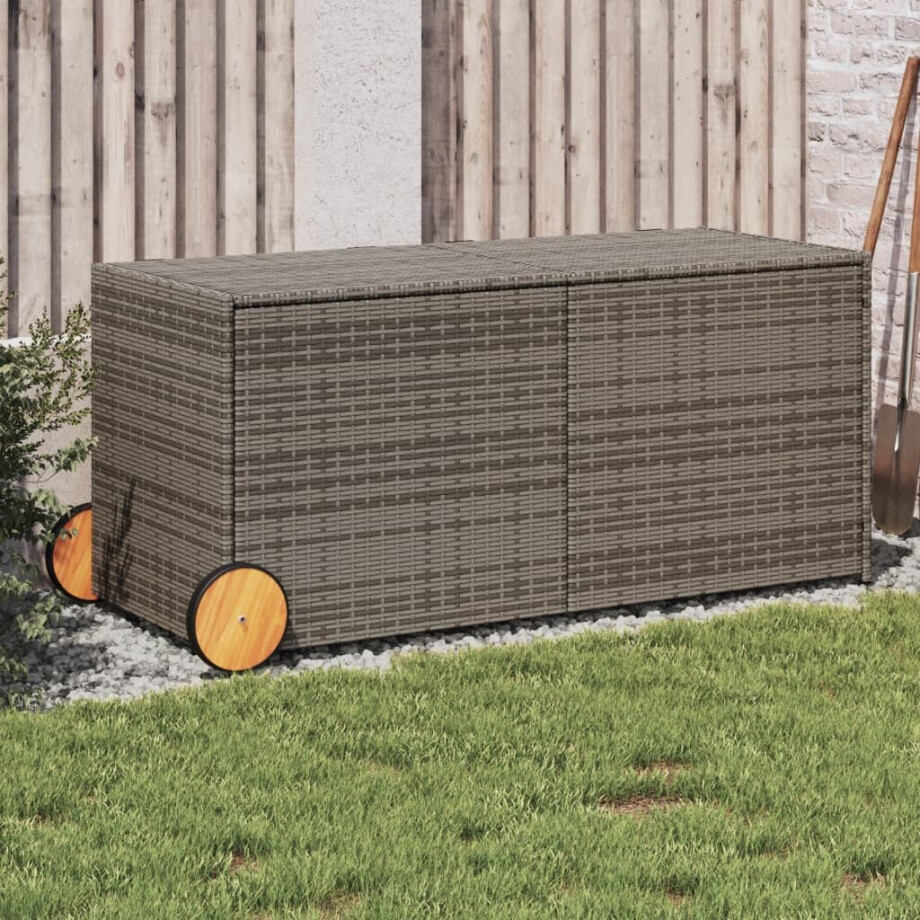 vidaXL Tuinbox met wielen 283 L poly rattan grijs afbeelding 1