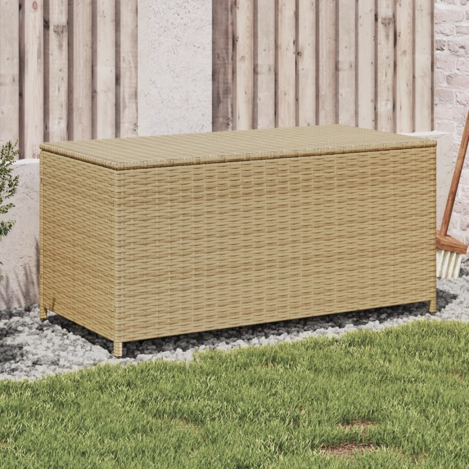 vidaXL Tuinbox met wielen 190 L poly rattan gemengd beige afbeelding 1