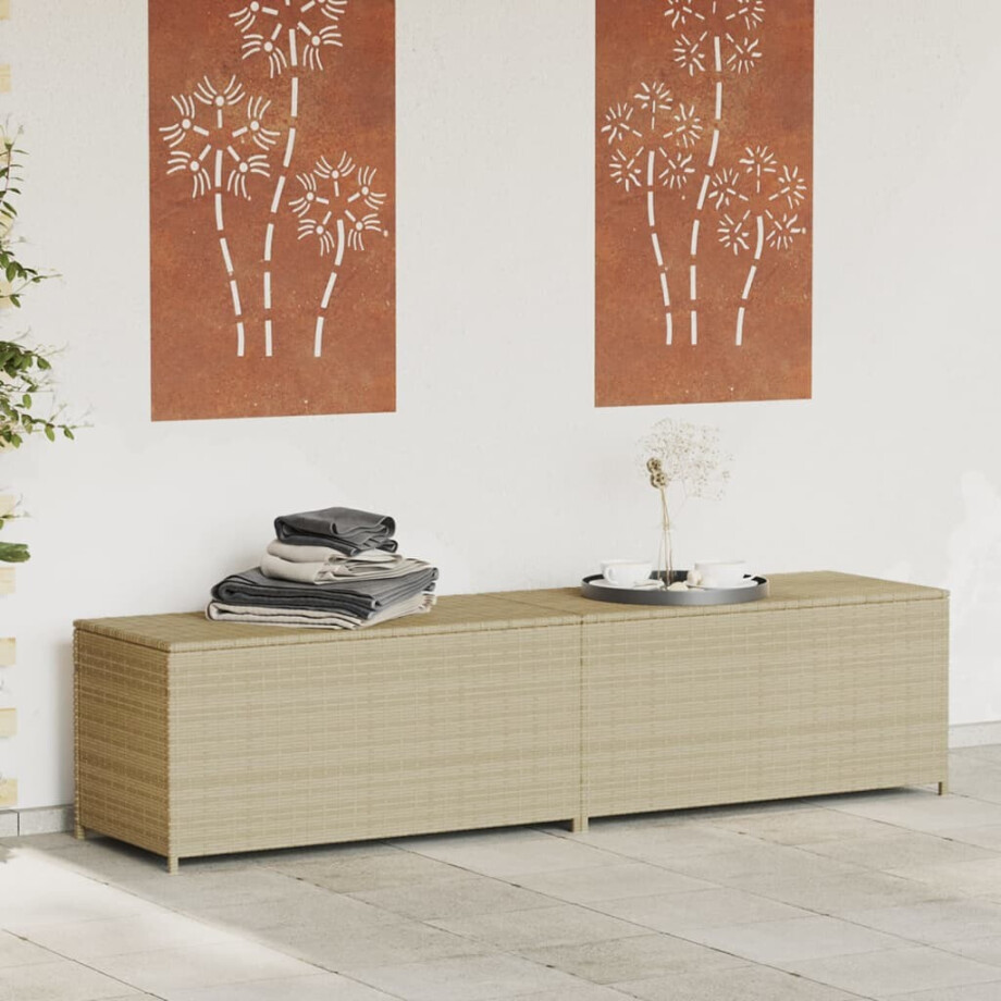 vidaXL Tuinbox met wielen 469 L poly rattan gemengd beige afbeelding 1