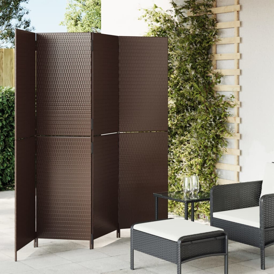 vidaXL Kamerscherm 4 panelen poly rattan bruin vidaXL Kamerscherm 4 panelen poly rattan bruin afbeelding 1