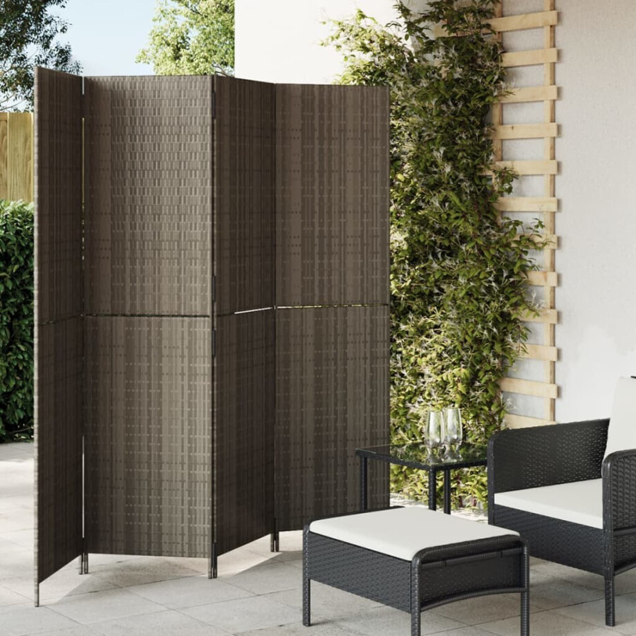 vidaXL Kamerscherm 4 panelen poly rattan grijs afbeelding 1