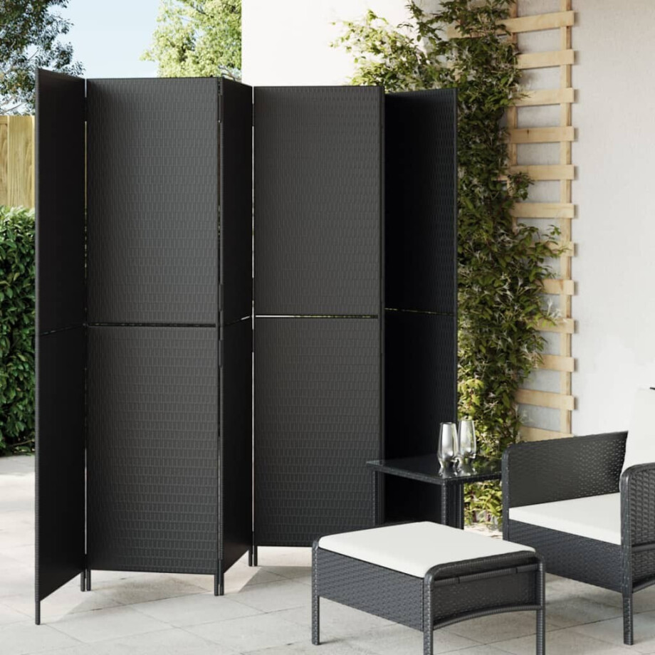 vidaXL Kamerscherm 6 panelen poly rattan zwart afbeelding 1