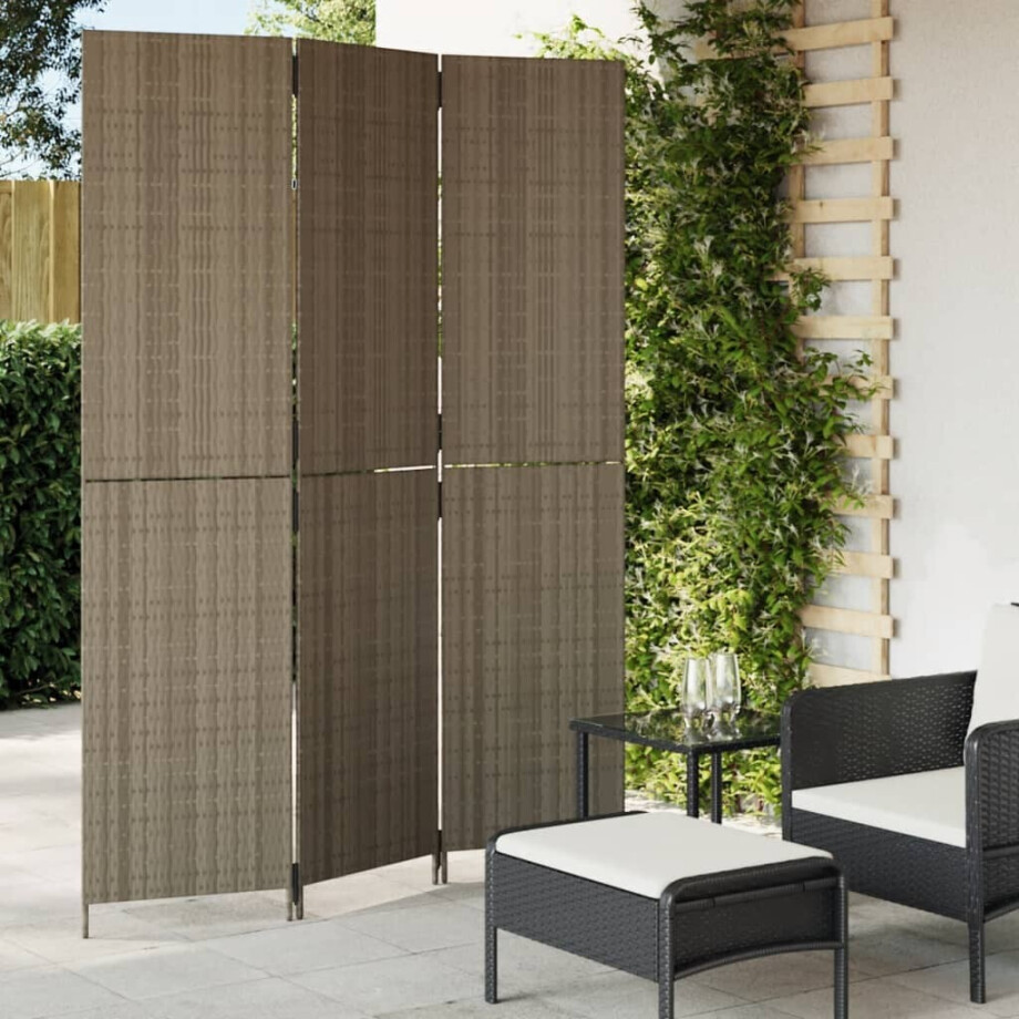 vidaXL Kamerscherm 3 panelen poly rattan grijs afbeelding 1