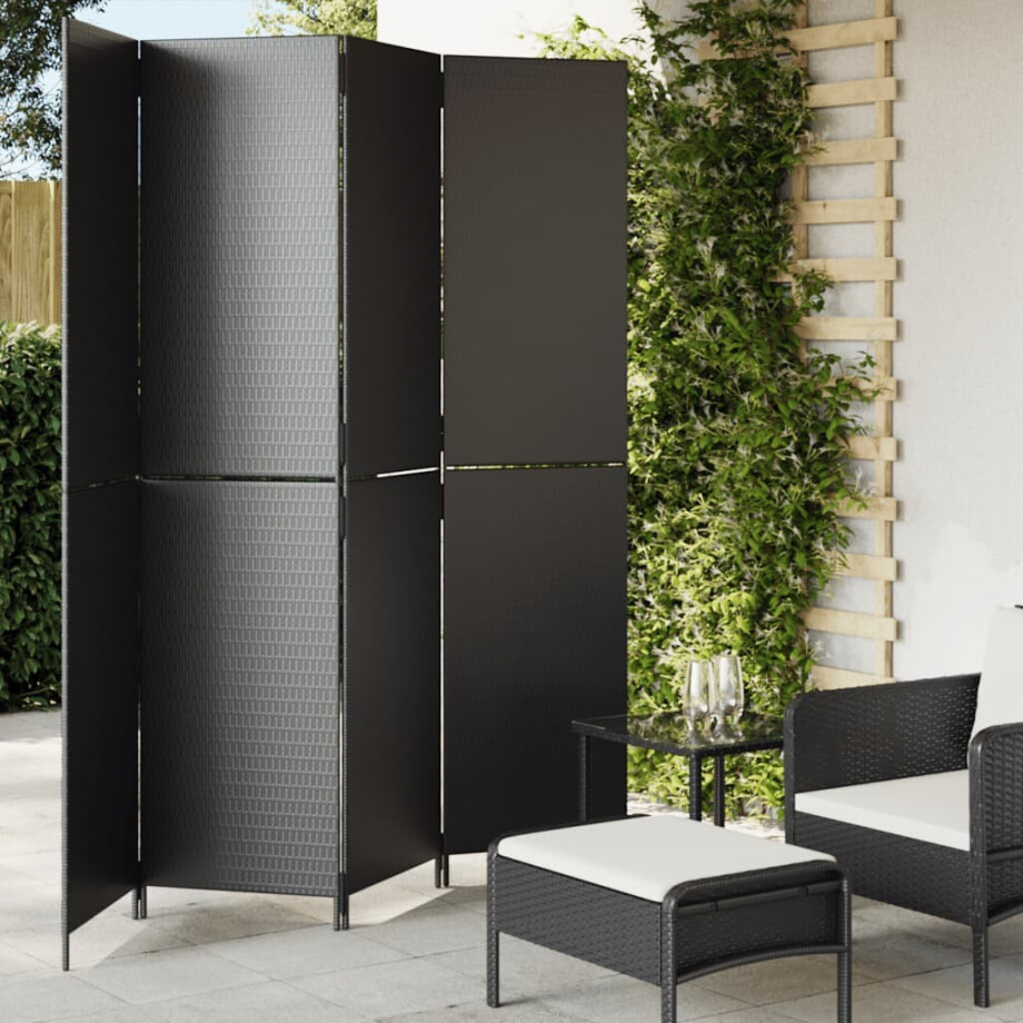 vidaXL Kamerscherm 4 panelen poly rattan zwart afbeelding 1