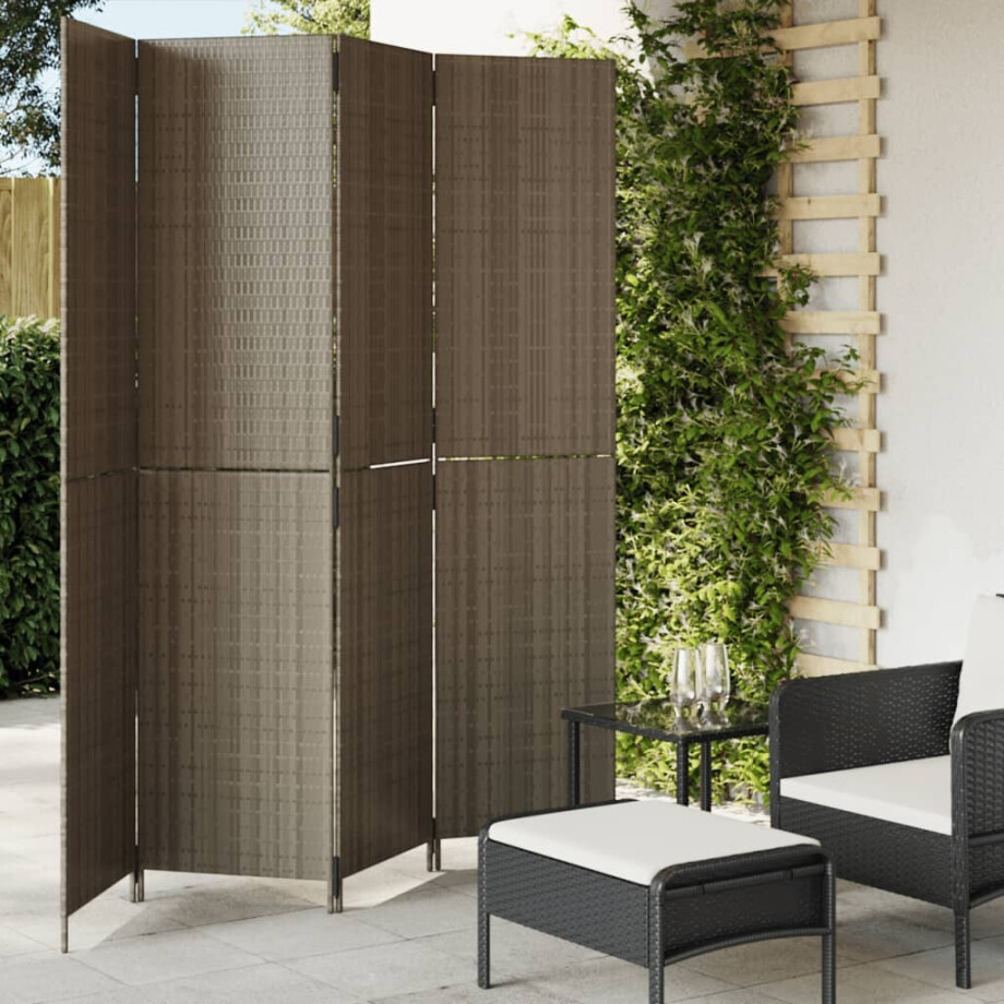 vidaXL Kamerscherm 4 panelen poly rattan grijs afbeelding 1