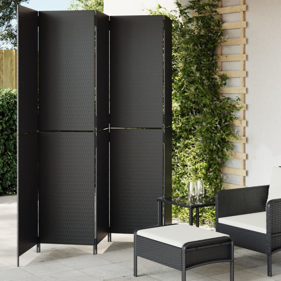 vidaXL Kamerscherm 5 panelen poly rattan zwart afbeelding 1