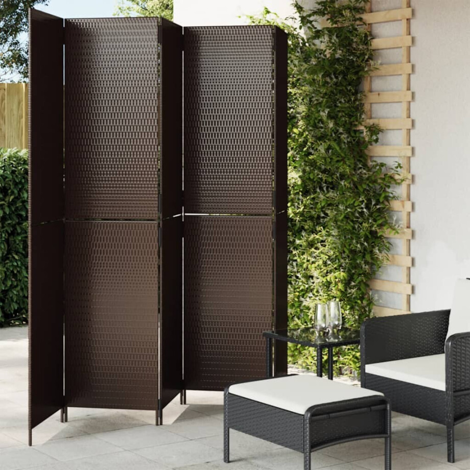 vidaXL Kamerscherm 5 panelen poly rattan bruin afbeelding 1