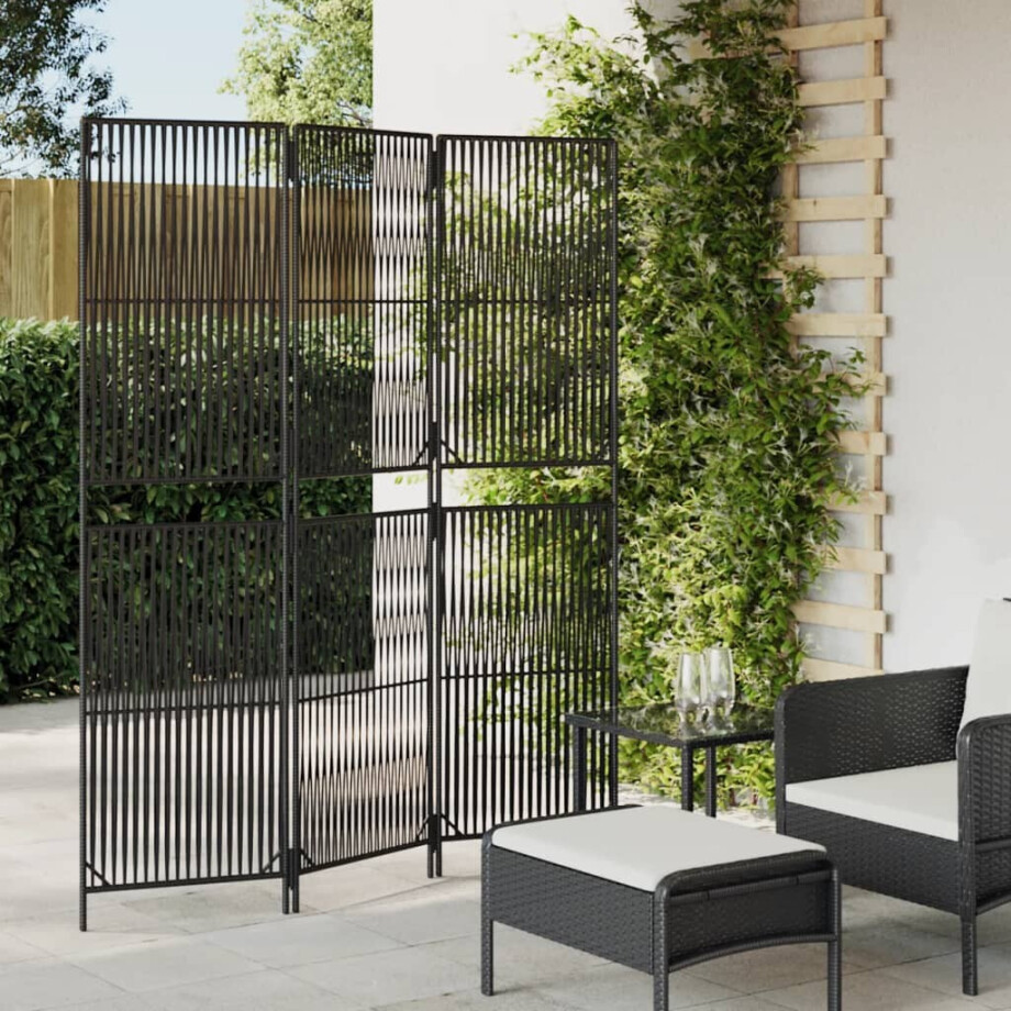 vidaXL Kamerscherm 3 panelen poly rattan zwart afbeelding 1