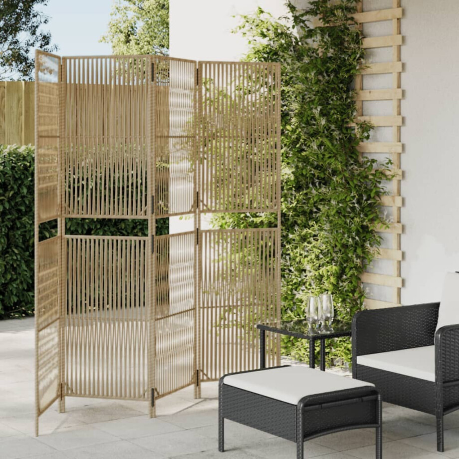 vidaXL Kamerscherm 4 panelen poly rattan beige afbeelding 1