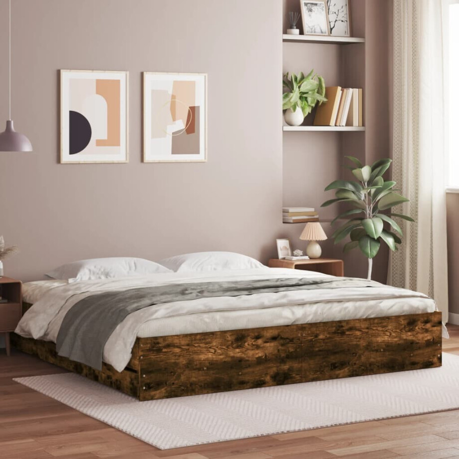 vidaXL Bedframe met lades bewerkt hout gerookt eikenkleurig 200x200 cm vidaXL Bedframe met lades bewerkt hout gerookt eikenkleurig 200x200 cm afbeelding 1