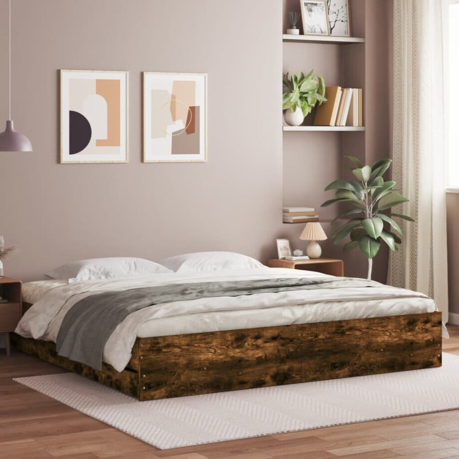 vidaXL Bedframe met lades bewerkt hout gerookt eikenkleurig 180x200 cm vidaXL Bedframe met lades bewerkt hout gerookt eikenkleurig 180x200 cm afbeelding 1