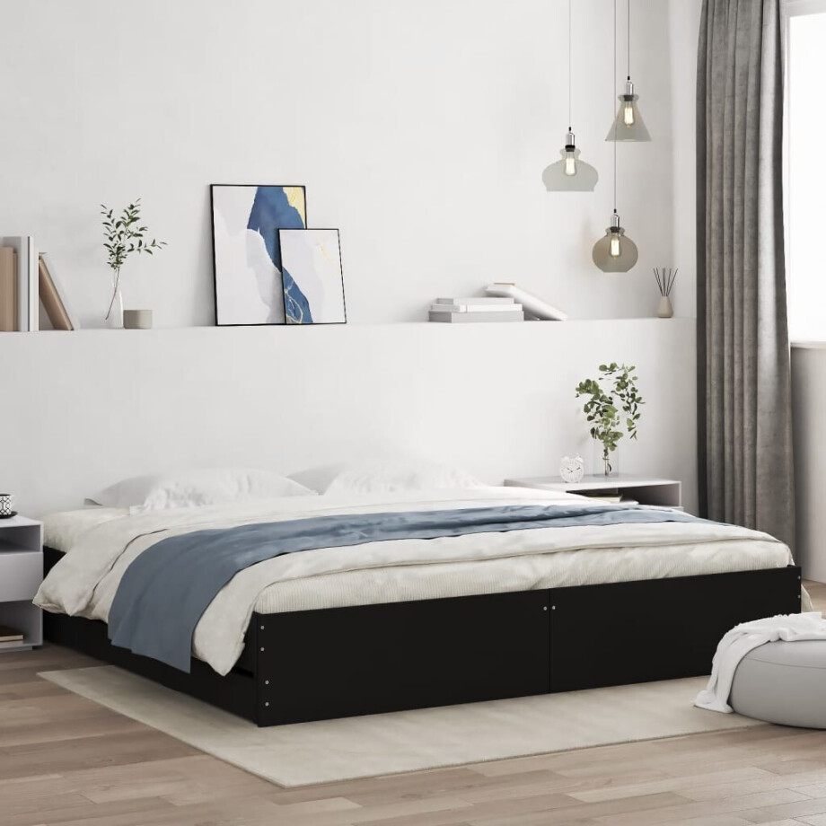 vidaXL Bedframe met lades bewerkt hout zwart 160x200 cm afbeelding 1