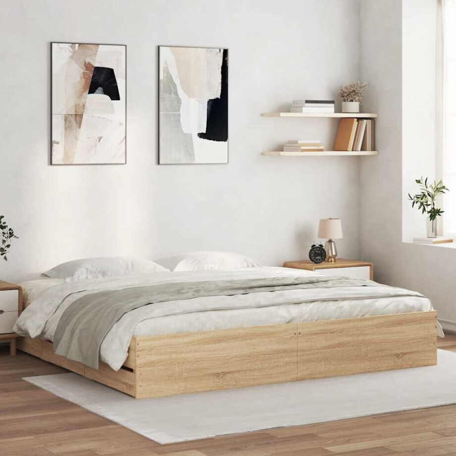 vidaXL Bedframe met lades bewerkt hout sonoma eikenkleurig 160x200 cm afbeelding 1