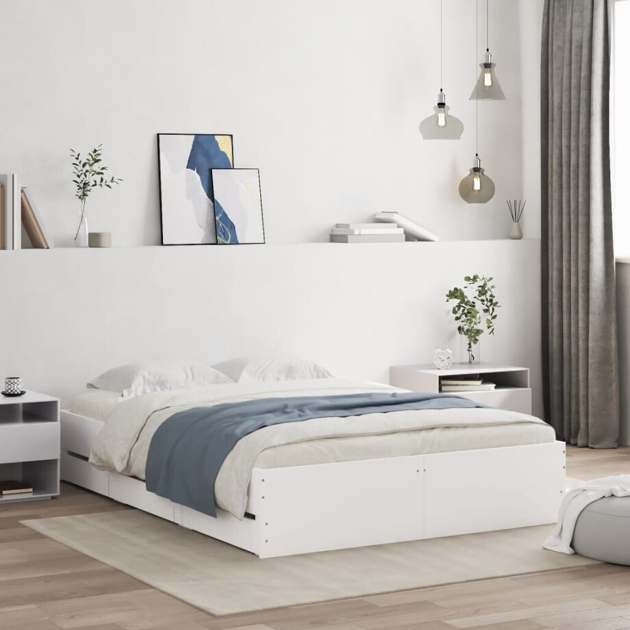 vidaXL Bedframe met lades bewerkt hout wit 120x200 cm afbeelding 1