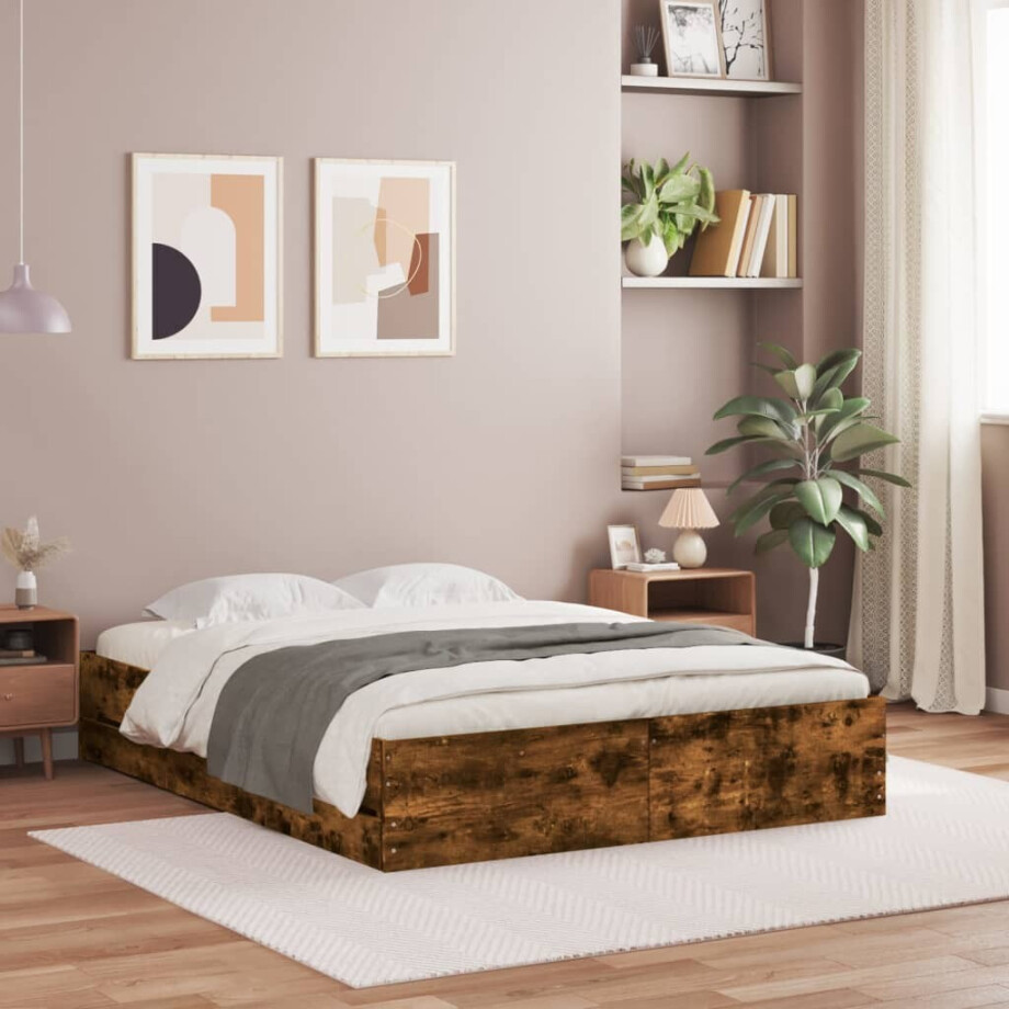 vidaXL Bedframe met lades bewerkt hout gerookt eikenkleurig 140x190 cm vidaXL Bedframe met lades bewerkt hout gerookt eikenkleurig 140x190 cm afbeelding 1