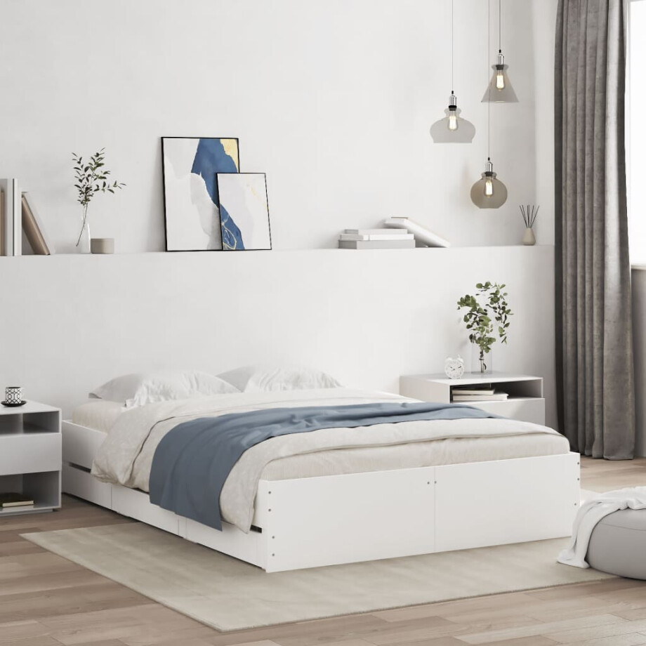 vidaXL Bedframe met lades bewerkt hout wit 120x190 cm afbeelding 1