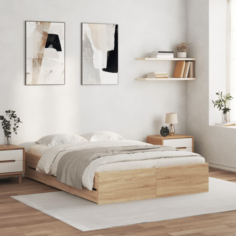 vidaXL Bedframe met lades bewerkt hout sonoma eikenkleurig 120x190 cm afbeelding 1