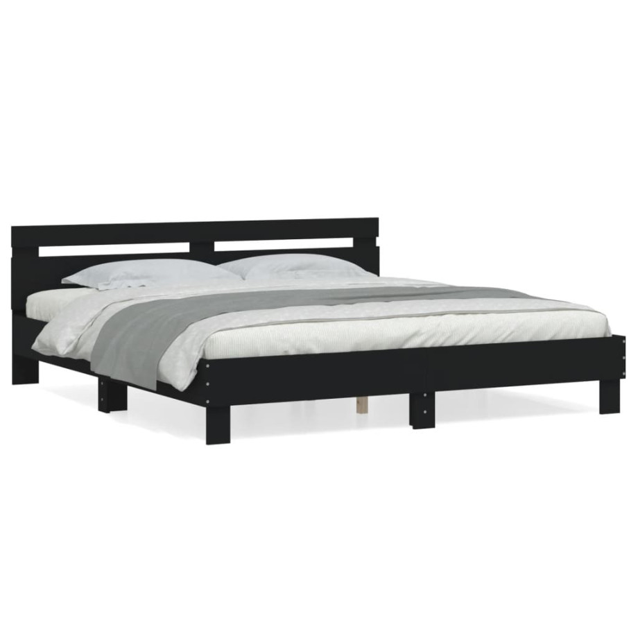 vidaXL Bedframe met hoofdbord bewerkt hout zwart 180x200 cm afbeelding 1