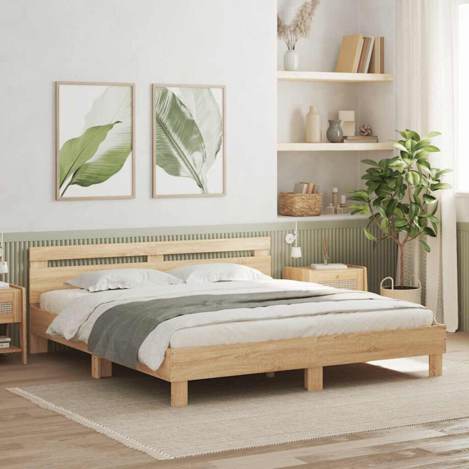 vidaXL Bedframe met hoofdeinde bewerkt hout sonoma eiken 180x200 cm vidaXL Bedframe met hoofdeinde bewerkt hout sonoma eiken 180x200 cm afbeelding 1