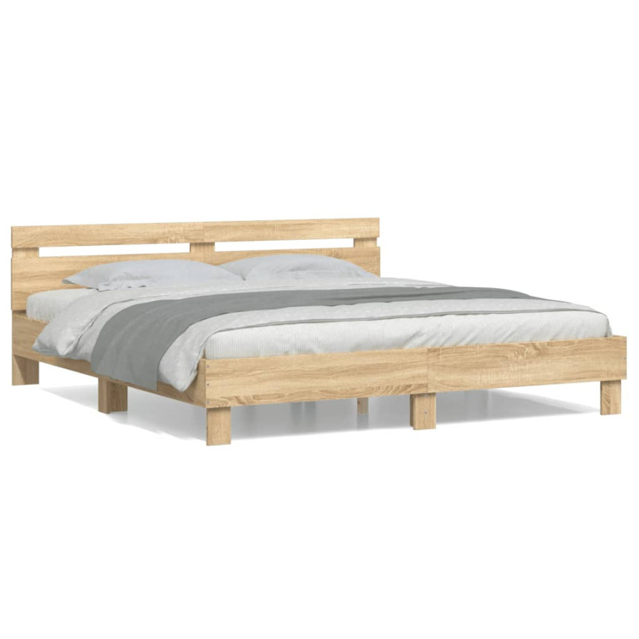 vidaXL Bedframe met hoofdbord sonoma eikenkleurig 160x200 cm afbeelding 1