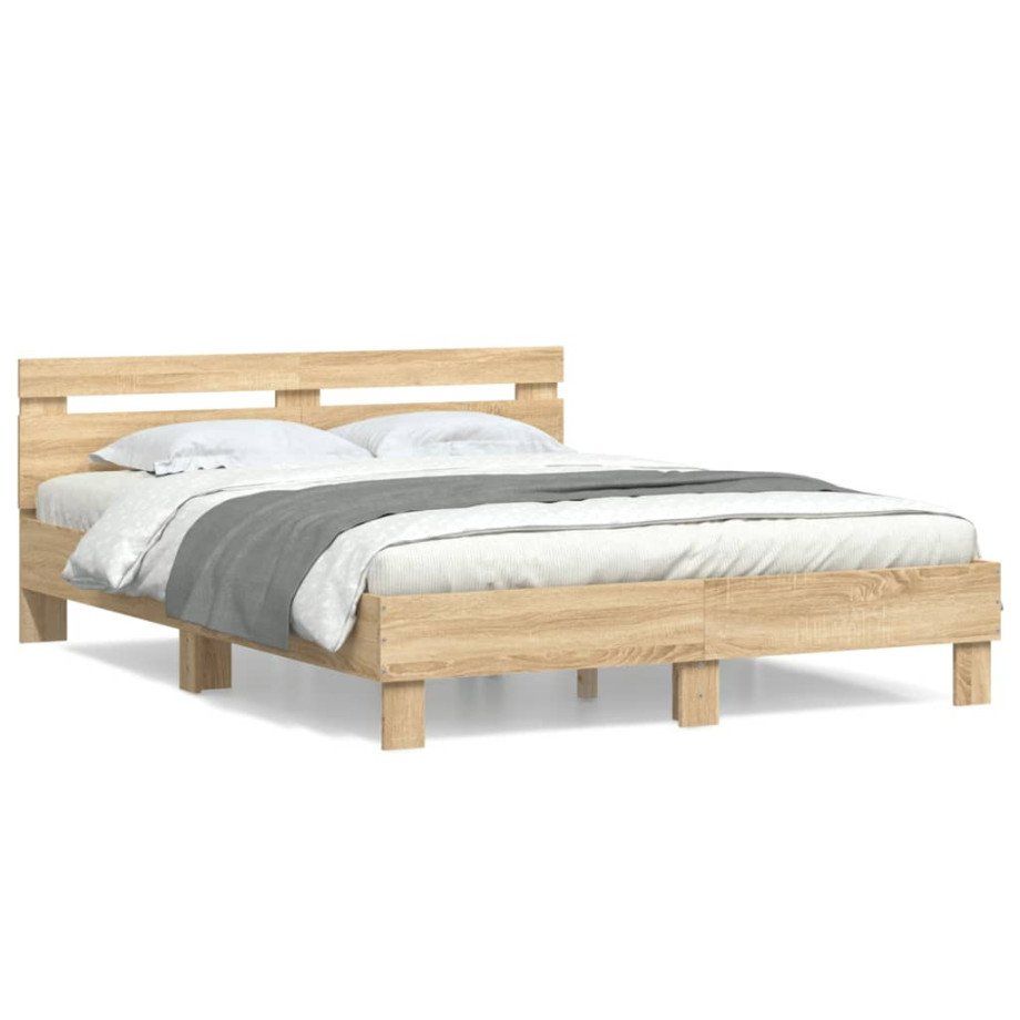 vidaXL Bedframe met hoofdeinde bewerkt hout sonoma eiken 140x200 cm afbeelding 1