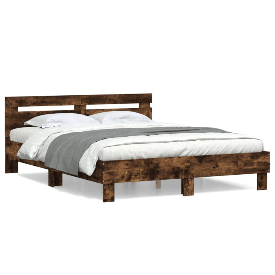 vidaXL Bedframe met hoofdeinde bewerkt hout gerookt eiken 140x200 cm afbeelding 1