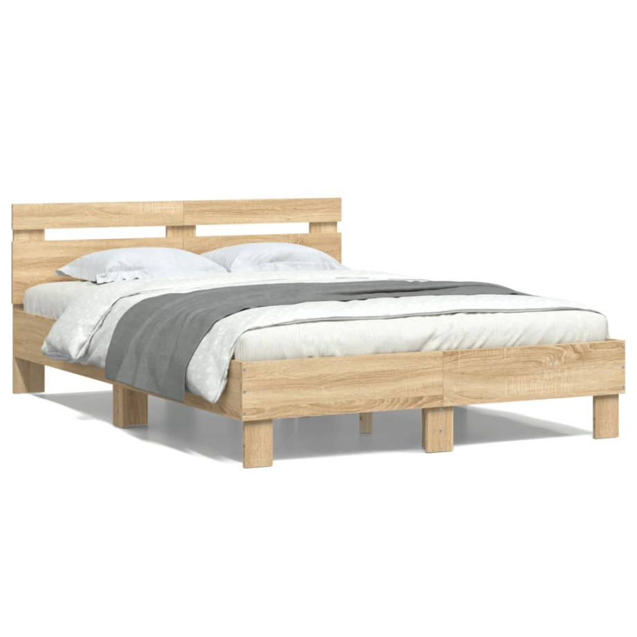 vidaXL Bedframe met hoofdeinde bewerkt hout sonoma eiken 120x200 cm afbeelding 1