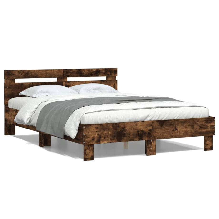 vidaXL Bedframe met hoofdeinde bewerkt hout gerookt eiken 120x200 cm afbeelding 1