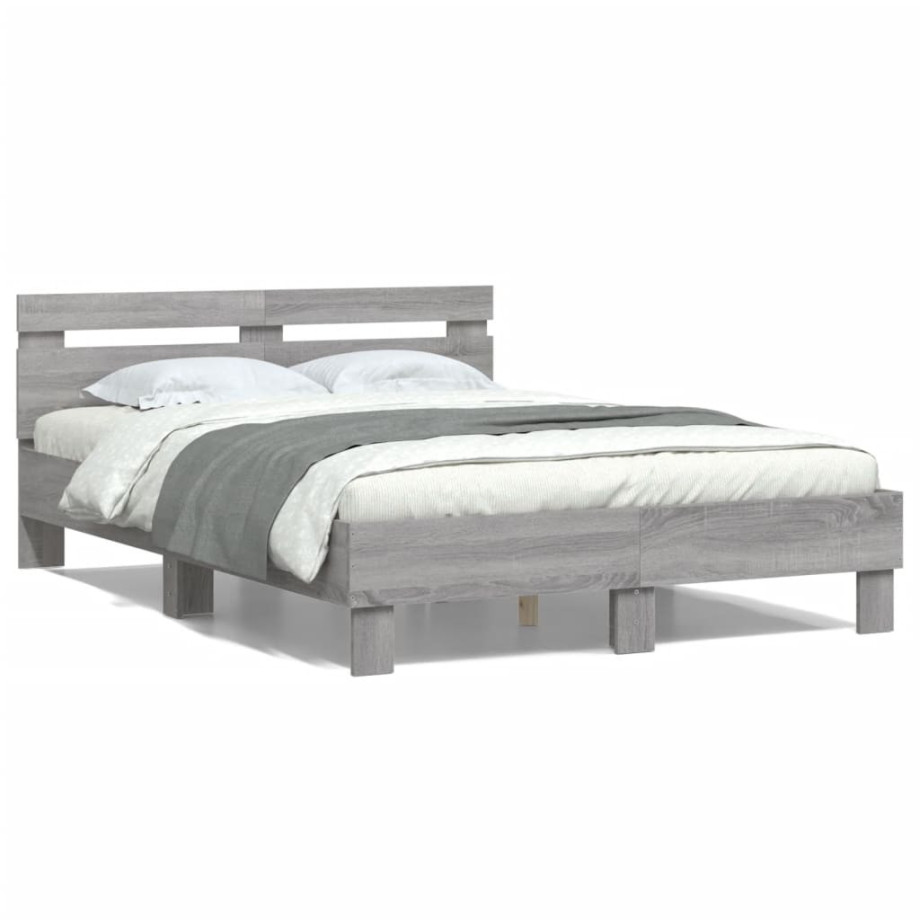 vidaXL Bedframe met hoofdeinde bewerkt hout grijs sonoma 120x200 cm afbeelding 1