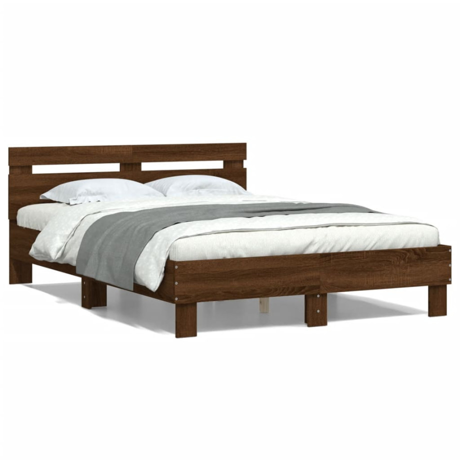 vidaXL Bedframe met hoofdeinde bewerkt hout bruineikenkleur 120x200 cm afbeelding 1