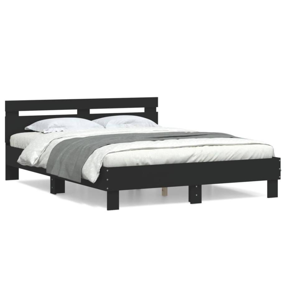 vidaXL Bedframe met hoofdbord bewerkt hout zwart 140x190 cm afbeelding 1