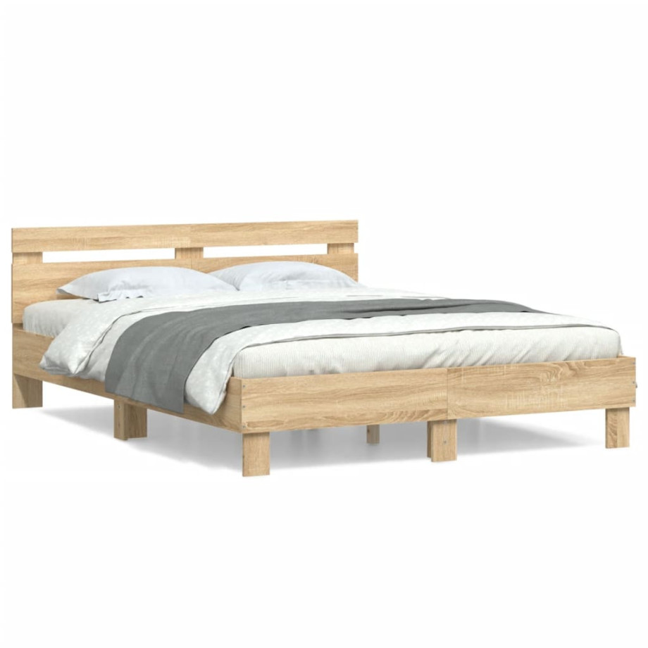 vidaXL Bedframe met hoofdeinde bewerkt hout sonoma eiken 140x190 cm afbeelding 1