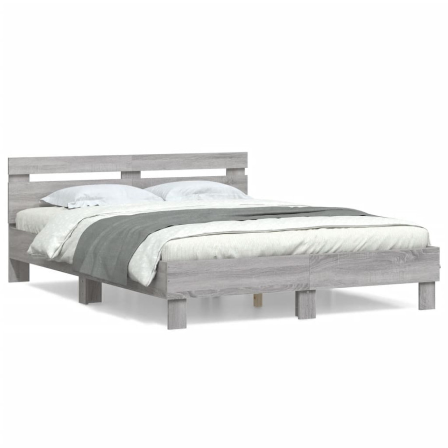vidaXL Bedframe met hoofdeinde bewerkt hout grijs sonoma 140x190 cm afbeelding 1