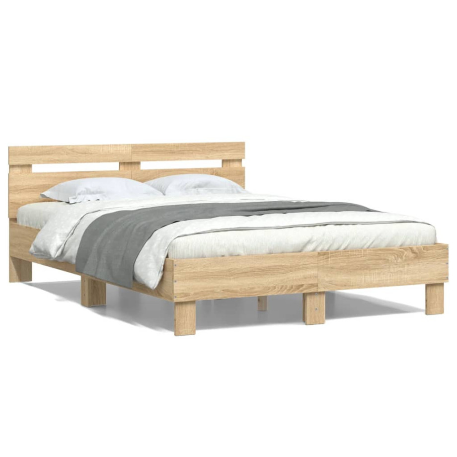 vidaXL Bedframe met hoofdeinde bewerkt hout sonoma eiken 120x190 cm afbeelding 1