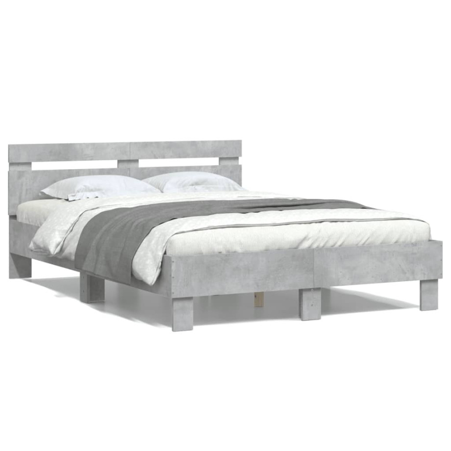 vidaXL Bedframe met hoofdeinde bewerkt hout betongrijs 120x190 cm afbeelding 1