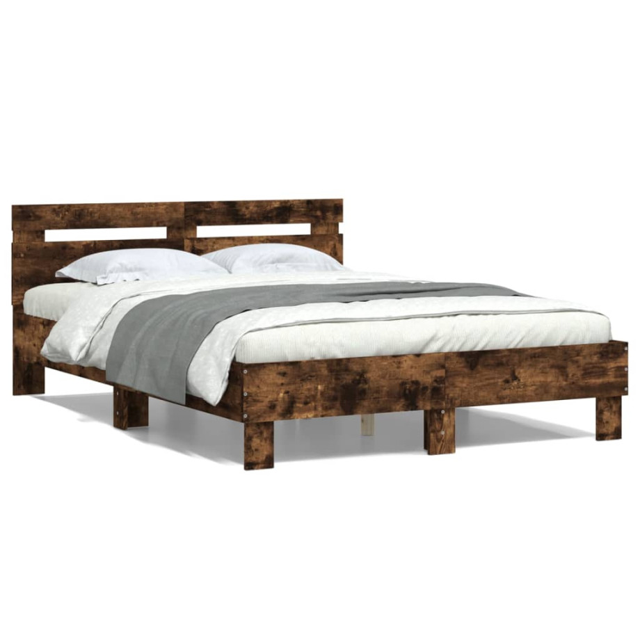 vidaXL Bedframe met hoofdeinde bewerkt hout gerookt eiken 120x190 cm afbeelding 1