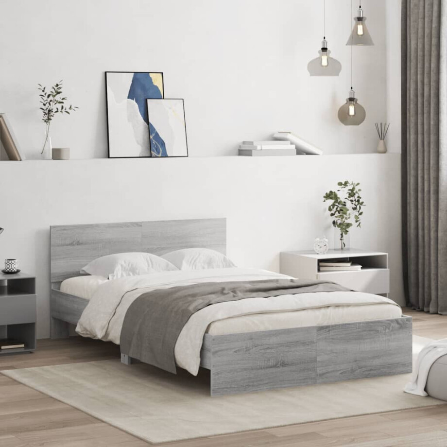 vidaXL Bedframe met hoofdeinde grijs sonoma eikenkleurig 120x190 cm afbeelding 1
