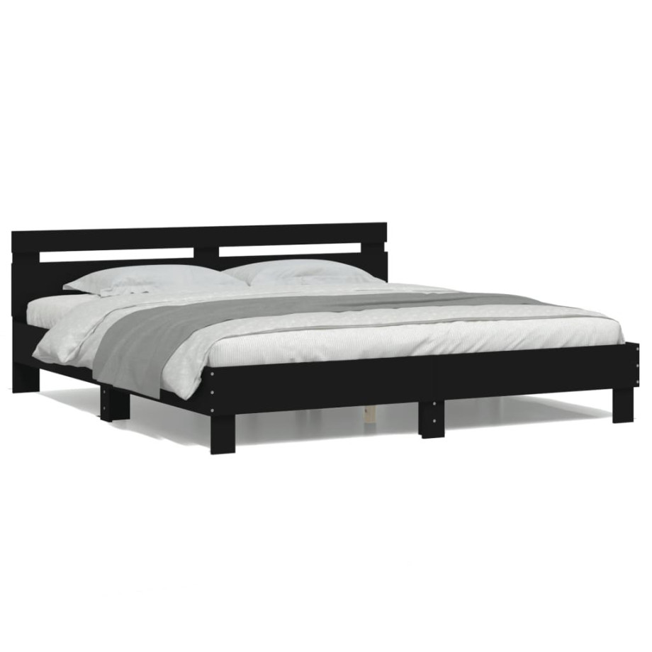 vidaXL Bedframe met hoofdeinde en LED zwart 180x200 cm afbeelding 1