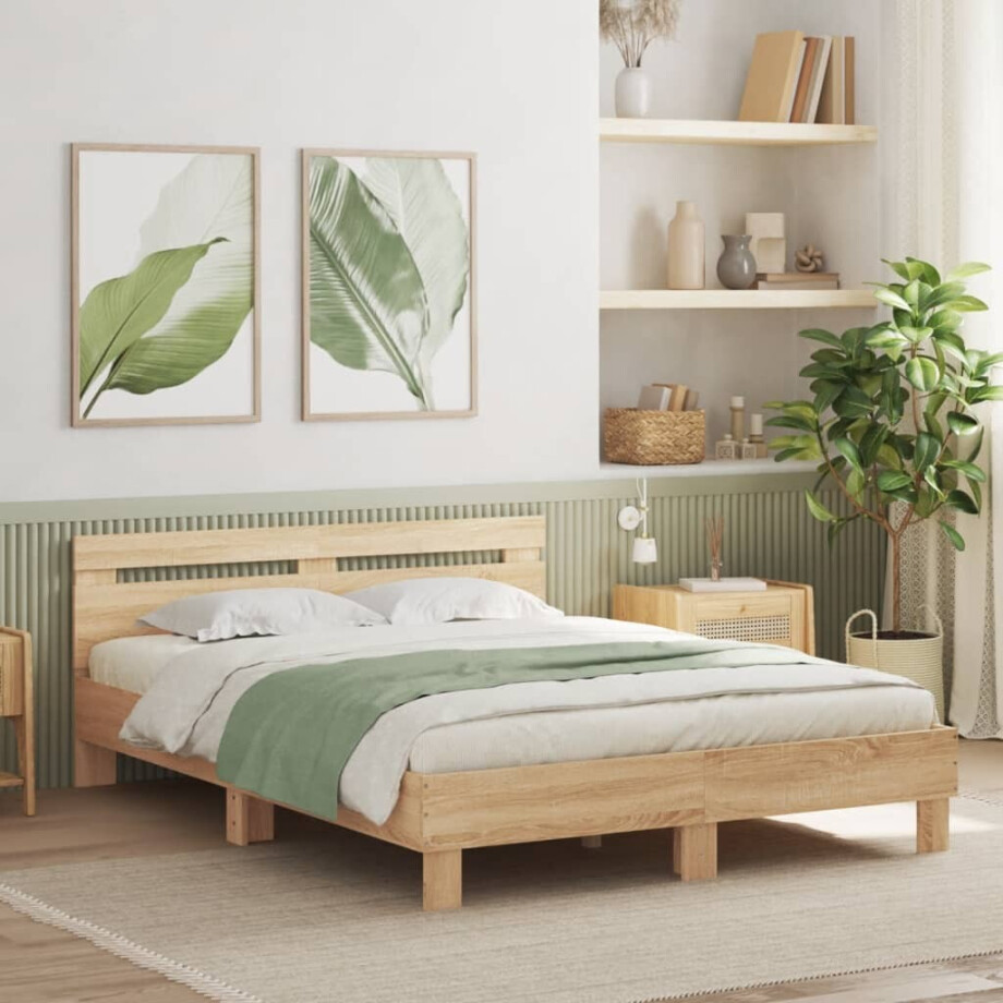 vidaXL Bedframe met hoofdeinde en LED sonoma eikenkleurig 140x200 cm vidaXL Bedframe met hoofdeinde en LED sonoma eikenkleurig 140x200 cm afbeelding 1