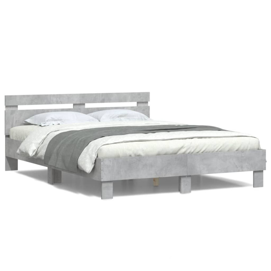 vidaXL Bedframe met hoofdeinde en LED betongrijs 140x200 cm afbeelding 1