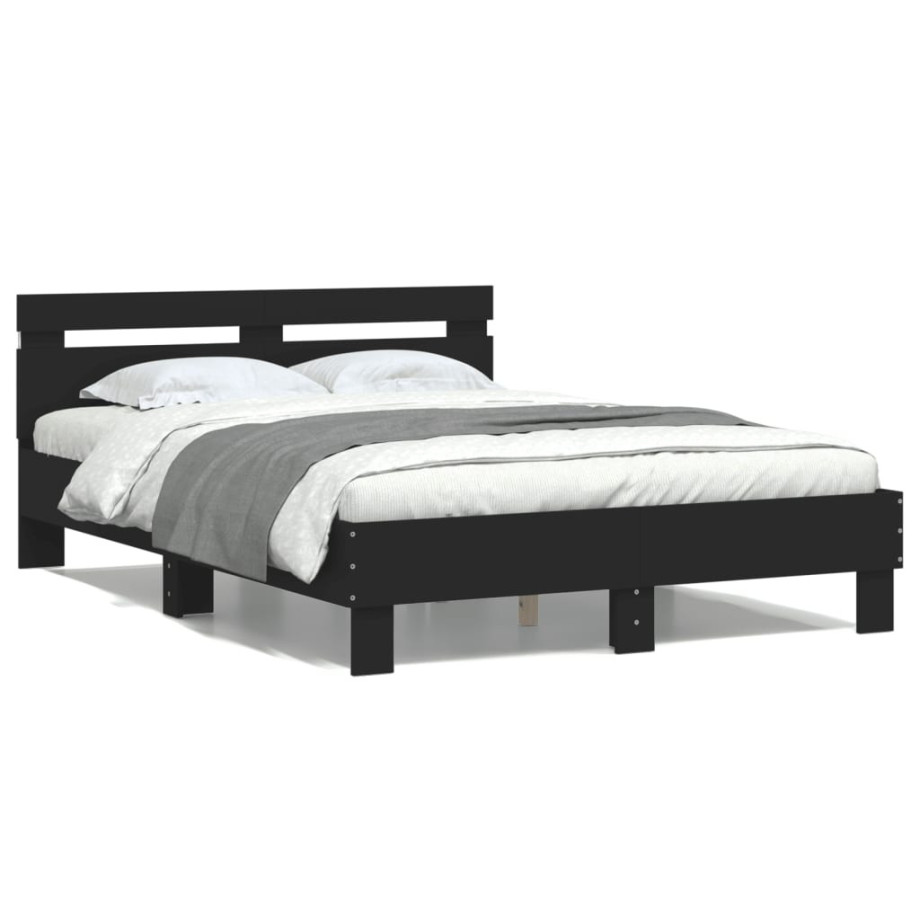 vidaXL Bedframe met hoofdeinde en LED zwart 120x200 cm afbeelding 1